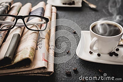 Glasses and newspaper Stock Photo