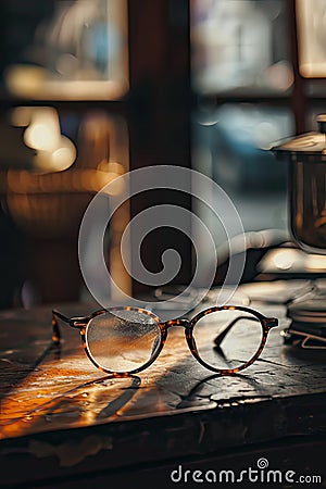Glasses in an optical store. Selective focus. Stock Photo