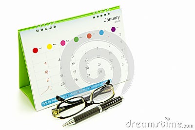 Glasses, pens, calendars Stock Photo