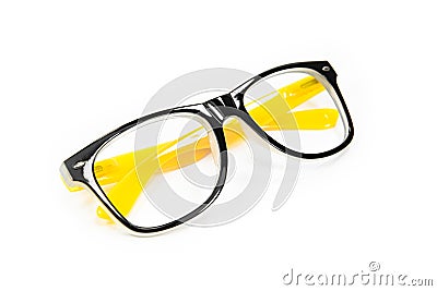 The glasses placed on white floor. Stock Photo