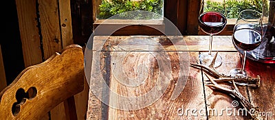Glasses of red wine in a rustic tavern Stock Photo