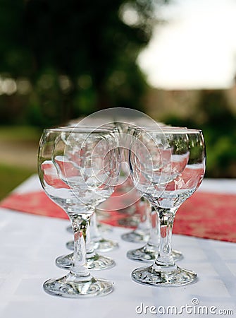 Glasses in rows outdoors Stock Photo