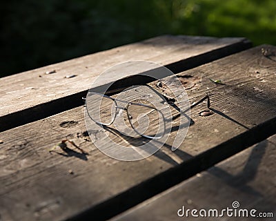 Glasses on rustic wood surface Stock Photo