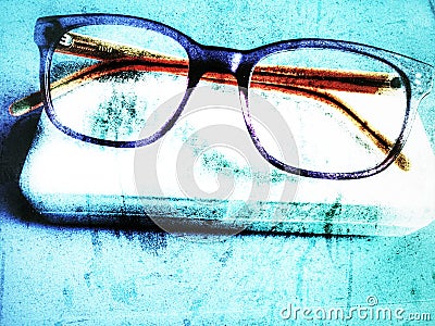 Glasses for the sight on a light blue background Modern eyeglasses with progressive lenses Stock Photo