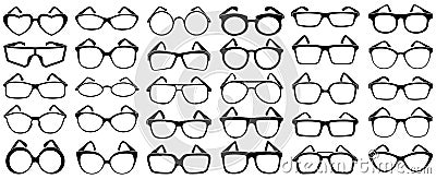 Glasses silhouette. Rim sunglasses, spectacle frame and eyewear silhouettes vector set Vector Illustration