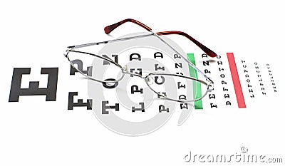 Glasses on snellen eye sight chart test Stock Photo