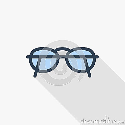 Glasses thin line flat color icon. Linear vector symbol. Colorful long shadow design. Vector Illustration