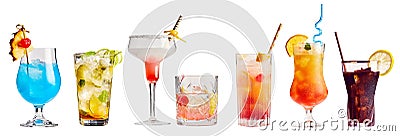 Glasses of various exotic cocktail on white background Stock Photo