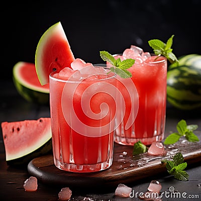 Two glasses of watermelon drink Stock Photo