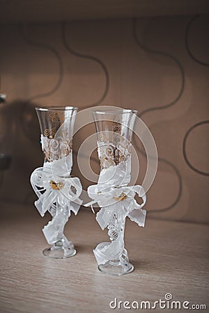 Glasses for wine intended for the newly-married couple 2766. Stock Photo