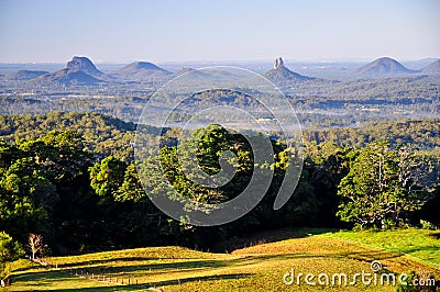 Glasshouse Mountains from Maleny Stock Photo