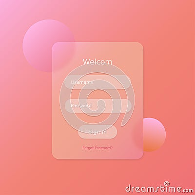 Glassmorphism vector concept. Glass effect login page. Welcom and signup UI concept. vector Vector Illustration