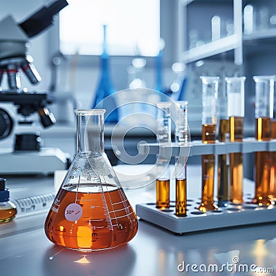 Glassware in Chemical Laboratory Stock Photo