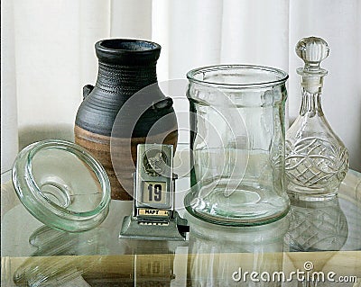 Glassware, pitcher and calenda Stock Photo