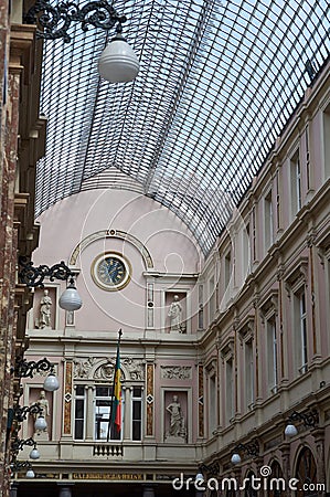 Glasswork and architectural details of the Queens gallery in Brussels. Editorial Stock Photo