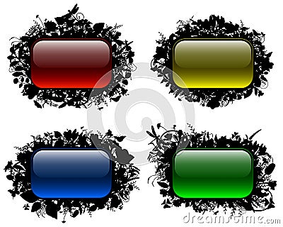 Glassy buttons in floral frames (set 2) Vector Illustration