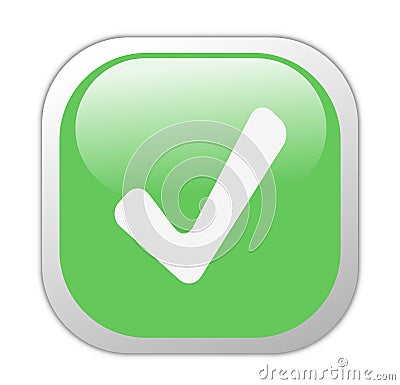 Glassy Green Square Tick Icon Stock Photo