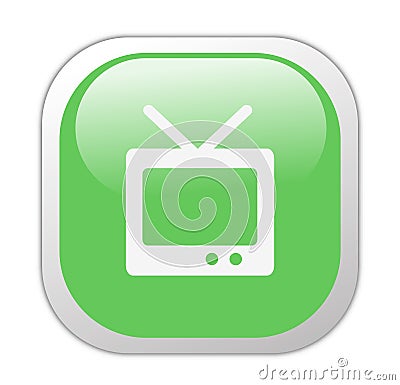 Glassy Green Television Icon Stock Photo