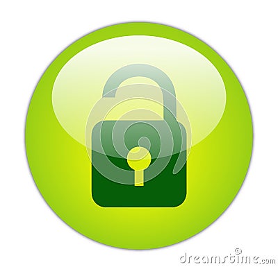 Glassy Green Unlock Icon Stock Photo