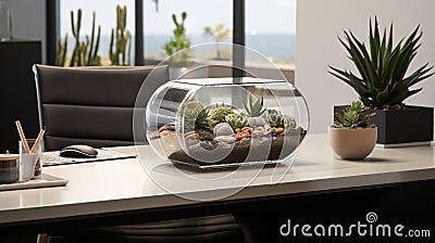 glassy rectangle vase in office room generated by AI tool Stock Photo