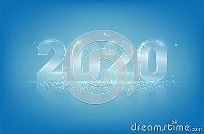 Glassy shiny transparent numbers 2020 on blue background Cartoon Illustration