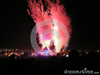 Glastonbury festival main stage pyrotechnics 2007 Stock Photo