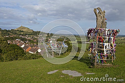 Glastonbury Tor and the Holy Glastonbury Thorn Stock Photo