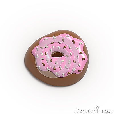 Glazed Chocolate Donut 3d rendered realistic design set of elements. Sweet food, donuts with sprinkle Cartoon Illustration