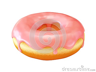 Glazed donut or doughnut with pink frosting 3d rendering Cartoon Illustration