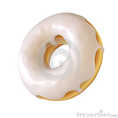 Glazed donut or doughnut with white frosting 3d rendering Cartoon Illustration