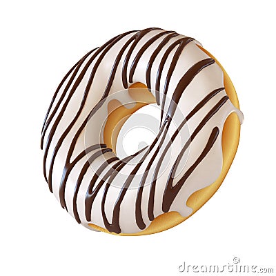Glazed donut, white frosting doughnut 3d rendering Cartoon Illustration