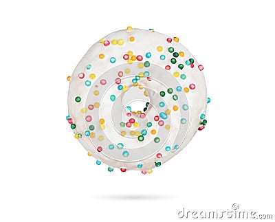 Glazed donut, white frosting isolated Stock Photo