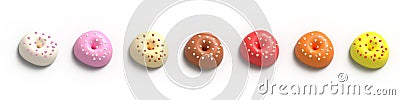 Glazed Donuts Collection 3d realistic set of elements. Sweet food, donuts with hearths sprinkle Cartoon Illustration