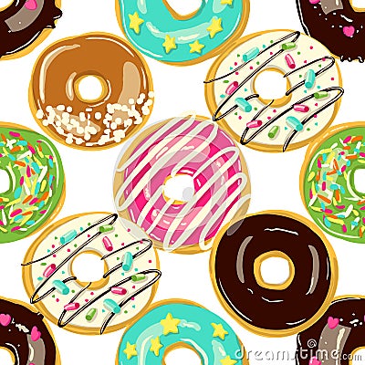 Glazed Donuts seamless pattern. Bakery Vector illustration. Vector Illustration