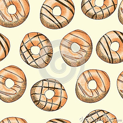 Glazed Donuts seamless pattern. Food Vector illustration. Vector Illustration