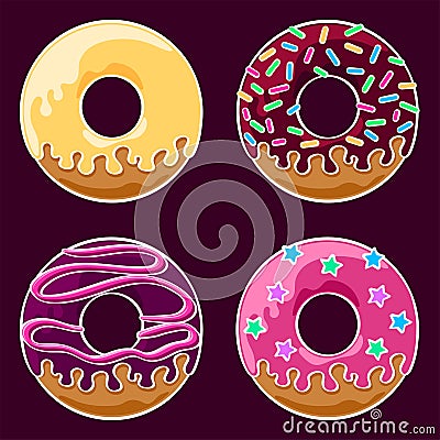 Glazed donuts set Vector Illustration