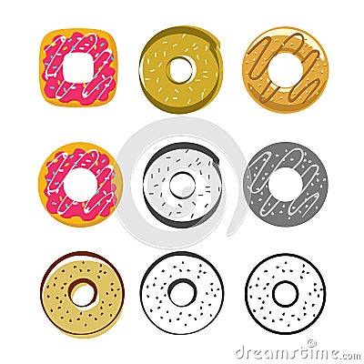 Glazed icing donuts vector icons set isolated on white background Vector Illustration