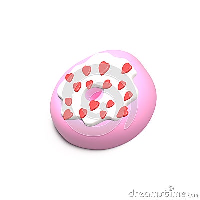 Glazed Pink Donut 3d rendered realistic design set of elements. Sweet food, donuts with sprinkle Cartoon Illustration