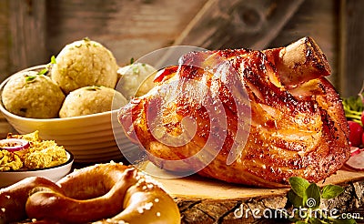 Glazed roasted pork hock or knuckle Stock Photo
