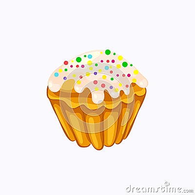 Glazed sprinkle vanilla muffin isolated on the white Vector Illustration