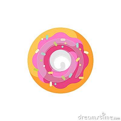 Glazed sprinkled pink donut flat icon Vector Illustration