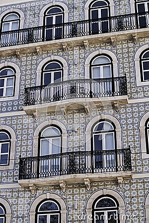 Glazed tile facade and balconies Stock Photo