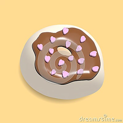 Glazed White Donut with hearths 3d rendered realistic design set of elements. Sweet food, donuts with sprinkle Cartoon Illustration