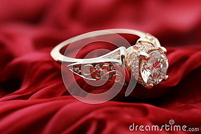 Gleaming 3D engagement ring elegantly rests on a table in a stunning render Stock Photo