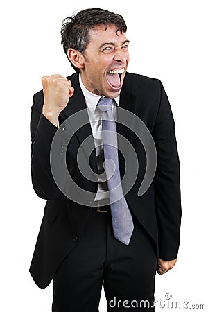 Gleeful businessman celebrating Stock Photo