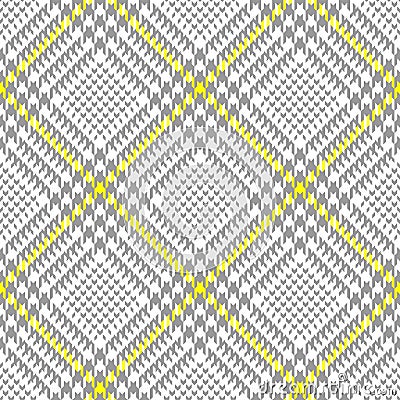 Glen check seamless texture in grey, yellow, white. Light tweed tartan plaid hounds tooth graphic vector for jacket, coat, skirt. Vector Illustration