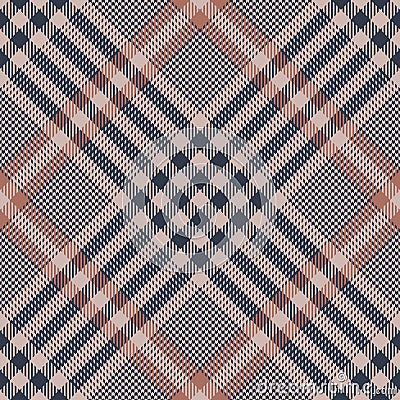Glen plaid pattern vector. Tweed check plaid in dark blue, coral brown, and beige. Vector Illustration