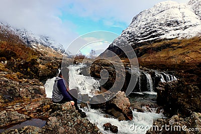Glencoe valley waterfall, Scotland Editorial Stock Photo