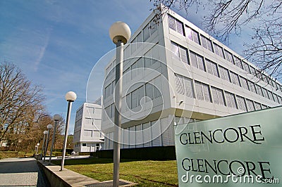 Glencore company sign at the headquarters in Zug, Switzerland Editorial Stock Photo