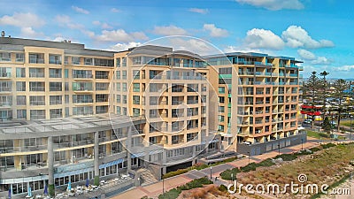 GLENELG, AUSTRALIA - SEPTEMBER 14, 2018: Aerial view of buildings along the coast Editorial Stock Photo